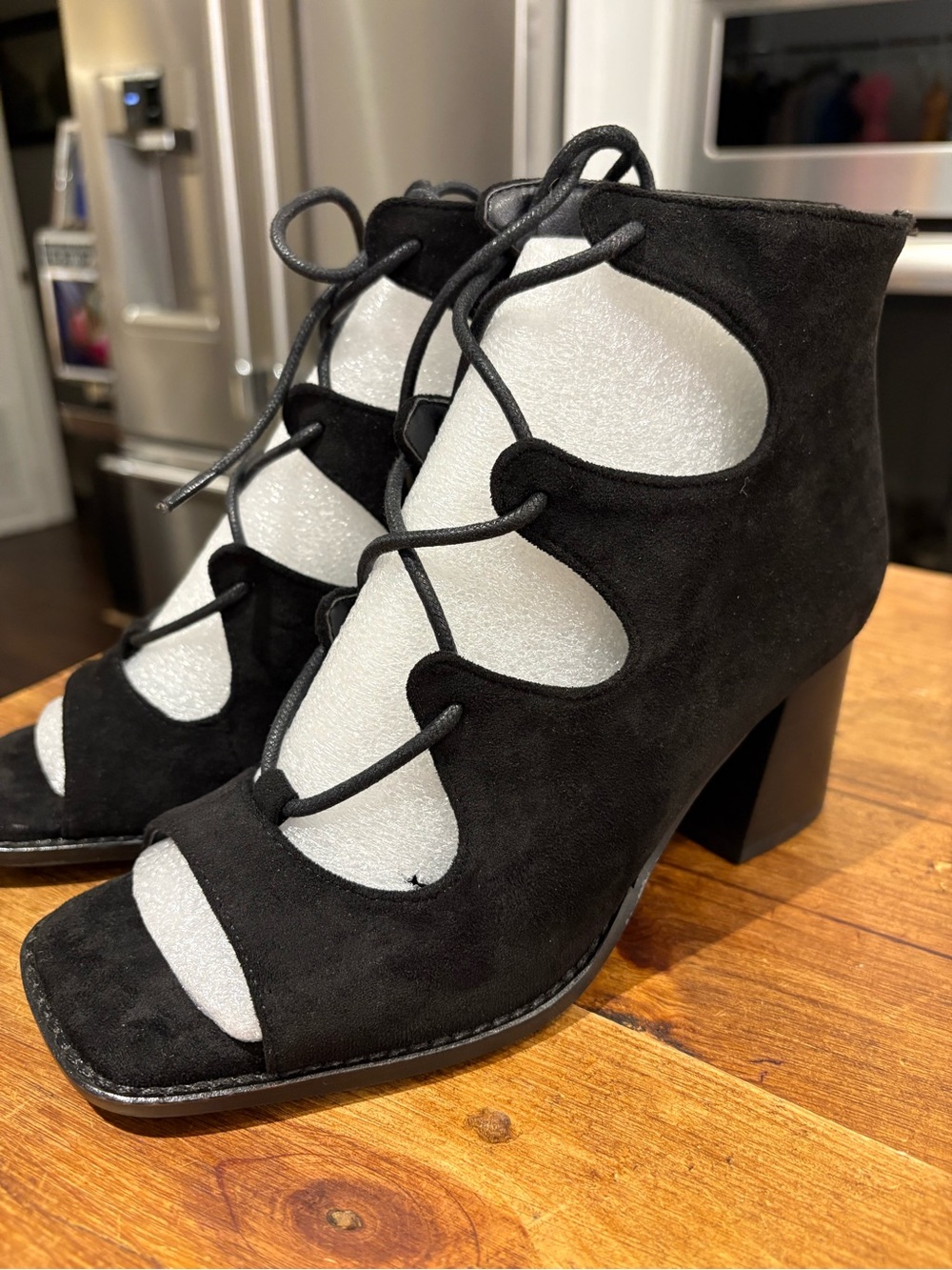Wally by Corky’s Black Lace-Up Suede Block Heel Shoes- Women